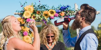 At their winery wedding ceremony, Britta Dennis and Matt Killman each drank a wine the other had made to symbolize their union.