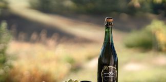 A bottle of Mawby's Safe Sex NA Brut Rose with a plate of snacks.