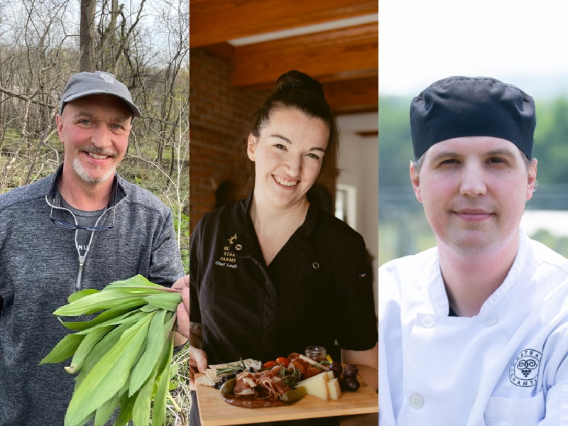 Chef Tim Schultz of Veritas Estate Winery, Chef Leah Moerdyk of Black Star Farms, and Chef Randy Minish of Chateau Chantal.