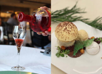 A pour at Chateau Chantal and tiramisu with mushroom ice cream from Veritas Estate.