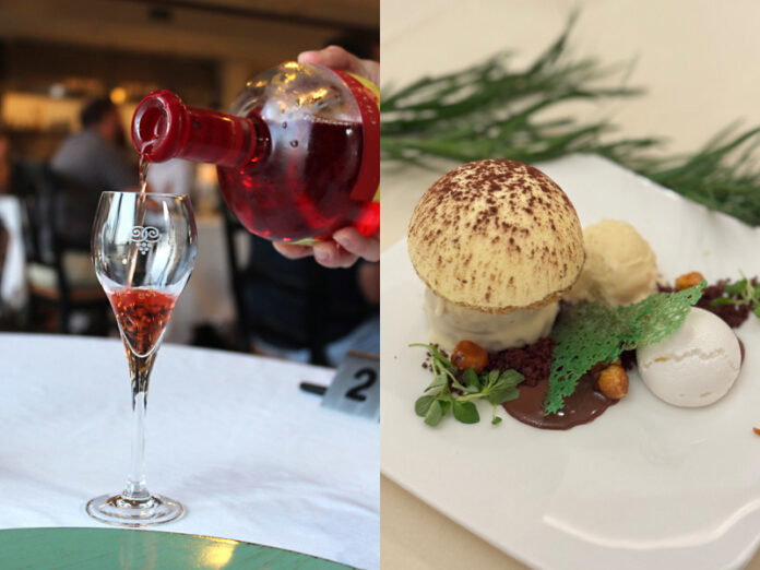 michigan wineries dining events_featured image A pour at Chateau Chantal and tiramisu with mushroom ice cream from Veritas Estate.